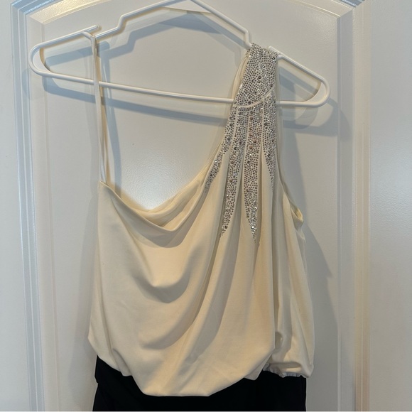 City Triangles Black/White/Silver Rhinestone Homecoming Dance Dress One Shoulder - Picture 2 of 7